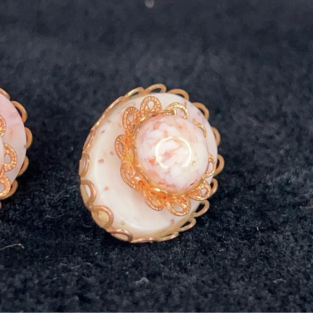 Vintage Ivory White Pink Copper Clip On Earrings Event Wedding